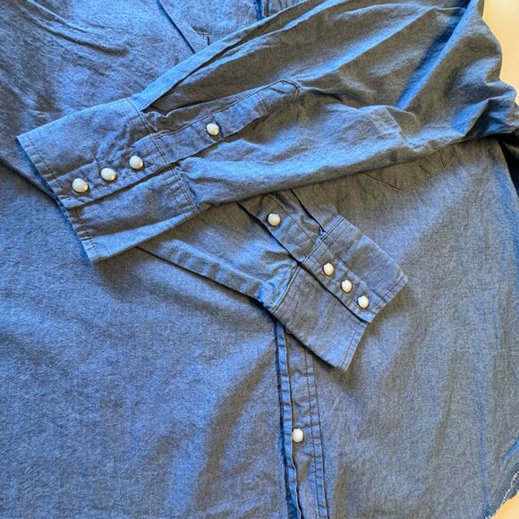VTG Wrangler Denim Pearl Snap Shirt Mens XXL Blue Flap Pockets Western Cowboy - Picture 5 of 12